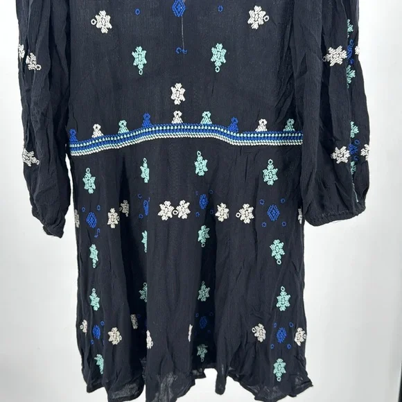 Free People Stargazer Black and Blue Mini Dress embroidered lightweight boho M - Picture 5 of 13